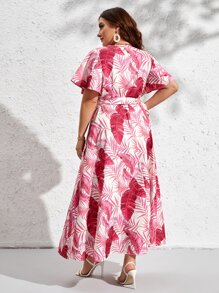 SHEIN VCAY Đầm Plus Size Thắt lưng Trọn gói Nhiệt đới Boho - Đỏ - Xem 2