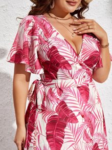SHEIN VCAY Đầm Plus Size Thắt lưng Trọn gói Nhiệt đới Boho - Đỏ - Xem 5