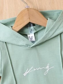 Baby Boys' Letter Printed Hooded T-Shirt And Shorts Set - Mint Green - View 4