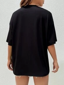 SHEIN Coolane Áo thun nữ Lá thư Thiên hà Giải trí - màu đen - Xem 2