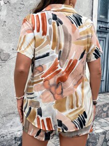 SHEIN Holidaya 大碼筆刷圖案襯衫和短褲