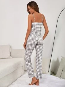 RueChic Women's Grid Patterned Tank Top And Long Pants Pajama Set - Multicolor - View 6