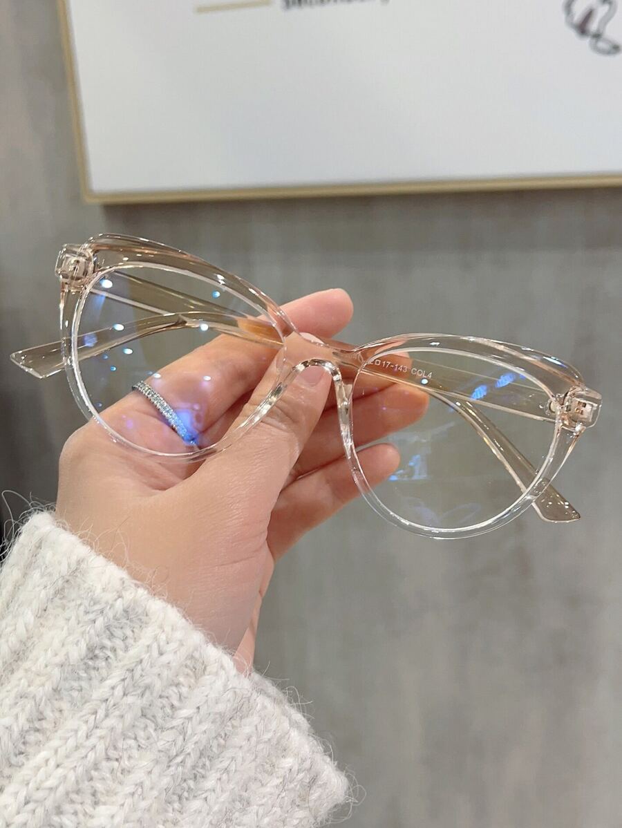 1副女士透明貓眼框架時尚眼鏡適用於日常 - 香檳色 - 查看 1