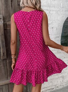 SHEIN LUNE Đầm Viên lá sen Chấm bi Dễ thương - Màu Hồng Tươi - Xem 2