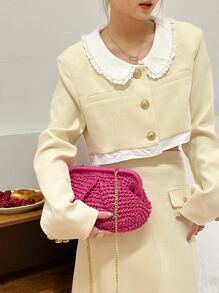 豪華晚餐包、晚餐包迷人、優雅、精緻、安靜豪華褶皺設計草袋紙度假霓虹粉紅色適合女士、女士、派對女孩、新娘完美適合派對、婚禮、舞會、晚餐/宴會、晚餐/宴會、最佳送給女性的禮物媽媽老師朋友伴娘 - 玫紅色 - 查看 3