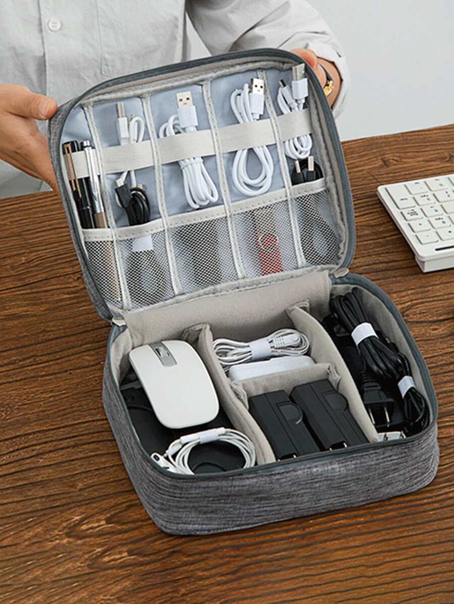 Minimalist Digital Bag Multi-compartment Portable Zipper For Travel Electronic Organizer Cable Bag Storage Bag Electronic Accessories Carry Case For Cable Cord Charger Phone Earphone Power Bank For Travel Gifts for Men - Dark Grey - View 1