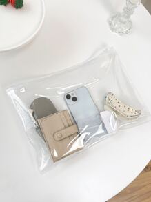 Bolsa cuadrada transparente de PVC minimalista para organizar maquillaje, herramientas de uñas, útiles escolares y artículos de viaje. Bolsa organizadora de maquillaje y artículos de viaje, ideal como regalo para mamá, de vuelta a la escuela o para vacaciones de verano. - transparente - Ver 4