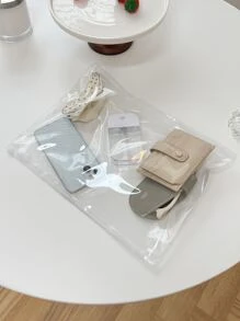 Bolsa cuadrada transparente de PVC minimalista para organizar maquillaje, herramientas de uñas, útiles escolares y artículos de viaje. Bolsa organizadora de maquillaje y artículos de viaje, ideal como regalo para mamá, de vuelta a la escuela o para vacaciones de verano. - transparente - Ver 5