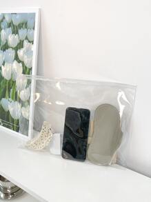 Bolsa cuadrada transparente de PVC minimalista para organizar maquillaje, herramientas de uñas, útiles escolares y artículos de viaje. Bolsa organizadora de maquillaje y artículos de viaje, ideal como regalo para mamá, de vuelta a la escuela o para vacaciones de verano. - transparente - Ver 7