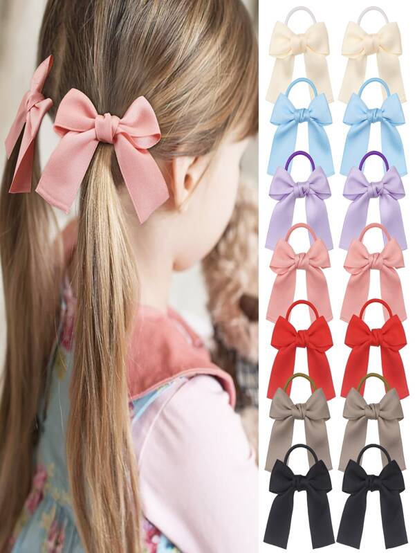 14Pcs Hair Bows For Toddler Girl Ribbon Bows Hair Ties Toddler Bows Rubber Bands Pigtail Ponytail Bows Hair Accessories For Toddler Girl (Black Red Series)