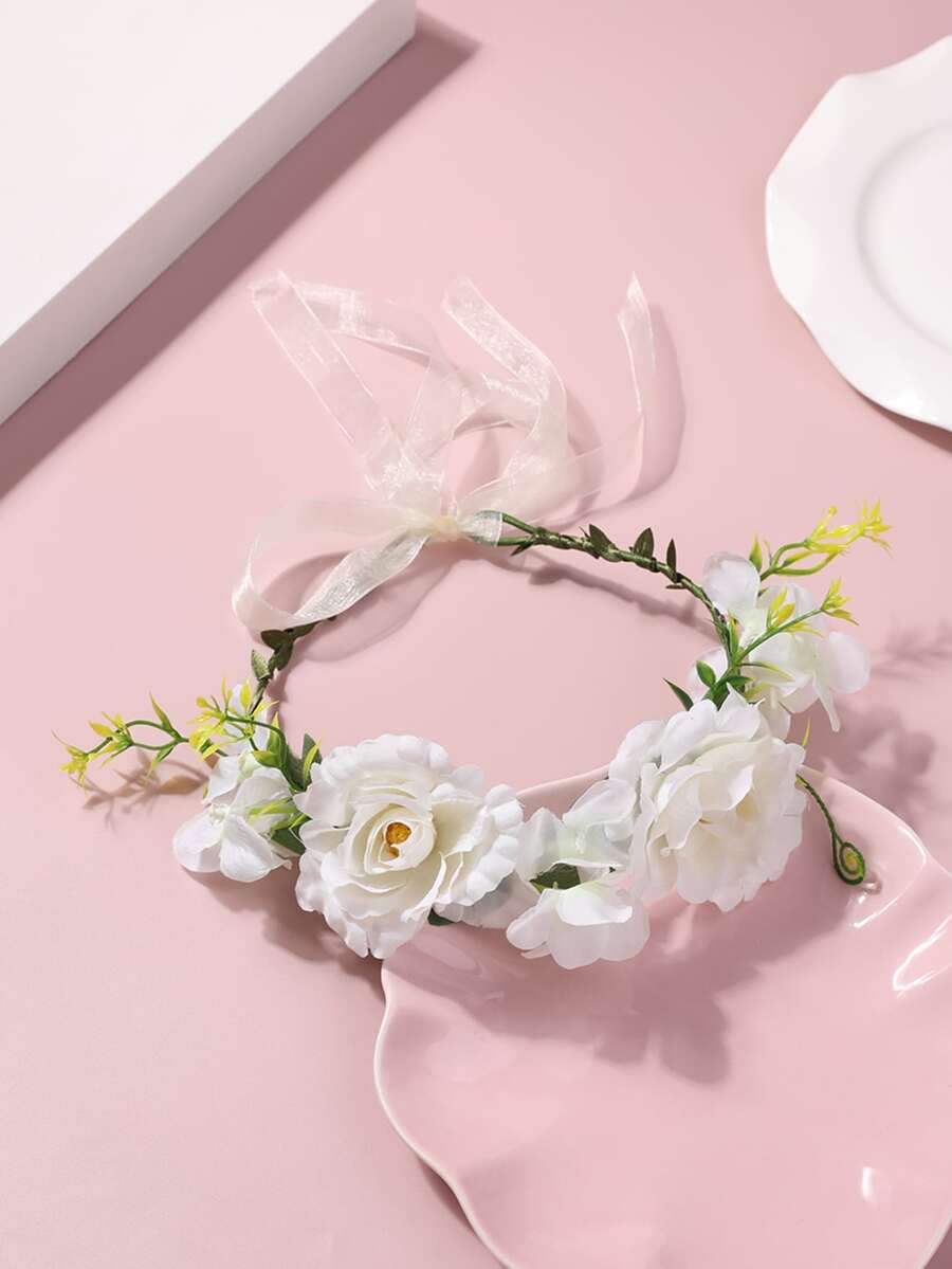 1入組幼兒女孩花與葉裝飾髮箍,適用於裝飾