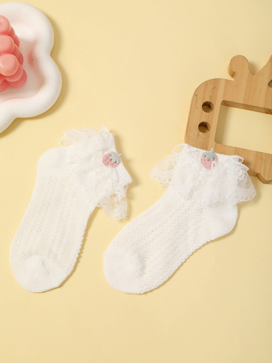 1 Bé Gái Tập Đi Đôi Ren Hoa & Dâu Tây Trang Trí Thời Trang Thủy Thủ Đoàn Tất Cho Cuộc Sống Hàng Ngày - trắng - Xem 1