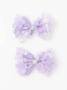 2 chiếc kẹp tóc thời trang đính sequin hình nơ cho bé gái tuổi teen, thích hợp sử dụng hàng ngày. - Màu tím - Xem 2