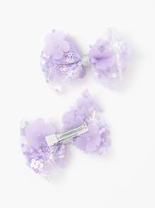 2 chiếc kẹp tóc thời trang đính sequin hình nơ cho bé gái tuổi teen, thích hợp sử dụng hàng ngày. - Màu tím - Xem 3