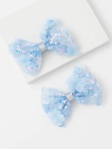 2pcs Teen Girls Sequins & Bow Decor Hair Clip For Hair Decoration - Blue - View 1