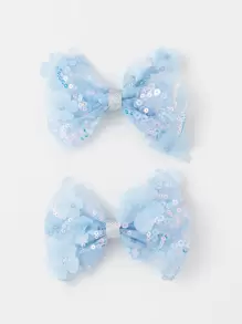 2pcs Teen Girls Sequins & Bow Decor Hair Clip For Hair Decoration - Blue - View 2