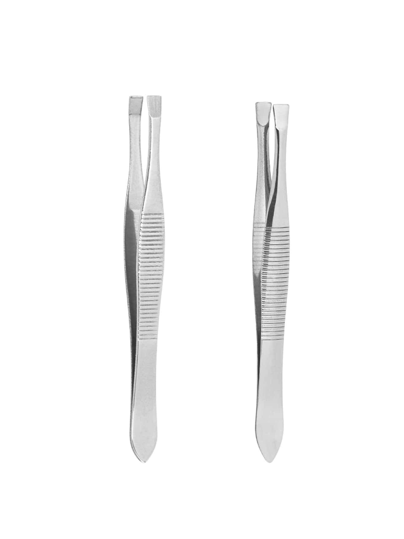 2pcs Stainless Steel Eyebrow Clip Set, Silver Striped Eyebrow Tweezers,Makeup,Cheap,Room Decor,Vanity,Travel,Bedroom,Makeup Accessories,Tweezers