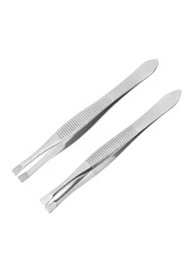 2pcs Stainless Steel Eyebrow Clip Set, Silver Striped Eyebrow Tweezers,Makeup,Cheap,Room Decor,Vanity,Travel,Bedroom,Makeup Accessories,Tweezers