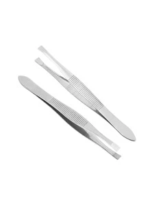 2pcs Stainless Steel Eyebrow Clip Set, Silver Striped Eyebrow Tweezers,Makeup,Cheap,Room Decor,Vanity,Travel,Bedroom,Makeup Accessories,Tweezers
