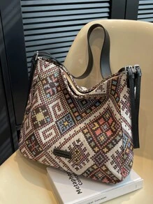 時尚休閒對比色帆布女士肩袋