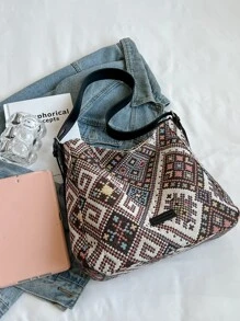 時尚休閒對比色帆布女士肩袋