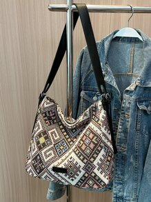 時尚休閒對比色帆布女士肩袋