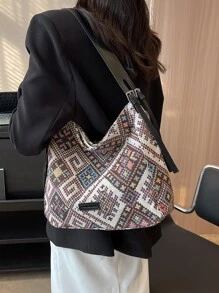 時尚休閒對比色帆布女士肩袋