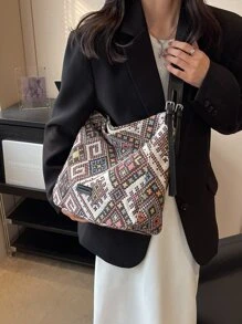 時尚休閒對比色帆布女士肩袋