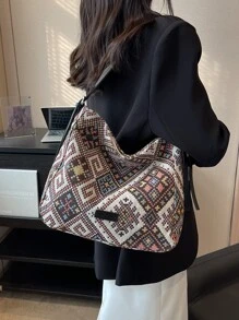 時尚休閒對比色帆布女士肩袋