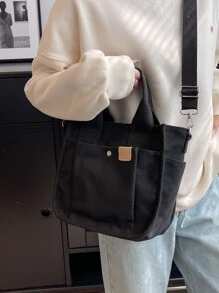 Bolsa cuadrada pequeño negro doble asa poliéster - Negro - Ver 1