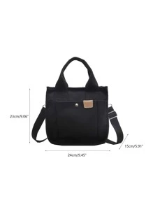 Bolsa cuadrada pequeño negro doble asa poliéster - Negro - Ver 3