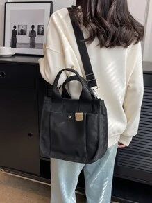 Bolsa cuadrada pequeño negro doble asa poliéster - Negro - Ver 4