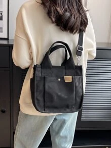 Bolsa cuadrada pequeño negro doble asa poliéster - Negro - Ver 5