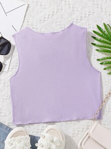 Girls Letter & Tropical Print Tank Top - Lilac Purple - View 2