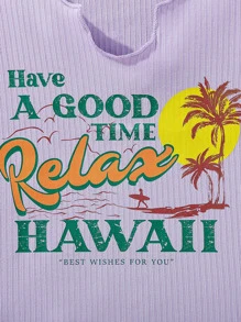 Girls Letter & Tropical Print Tank Top - Lilac Purple - View 5