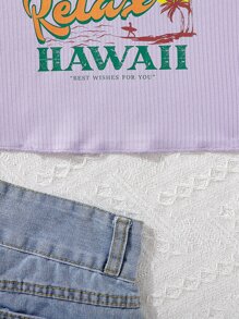 Girls Letter & Tropical Print Tank Top - Lilac Purple - View 6