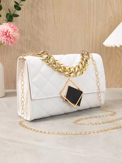 Nueva bolsa cruzada mini de moda con decoración de rejilla de diamantes y cadena de cierre