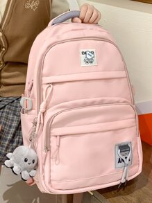 粉紅色經典背包字母貼片裝飾帶包飾物適合學校