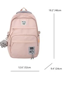 粉紅色經典背包字母貼片裝飾帶包飾物適合學校