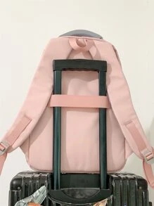 粉紅色經典背包字母貼片裝飾帶包飾物適合學校