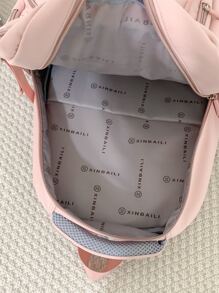 粉紅色經典背包字母貼片裝飾帶包飾物適合學校