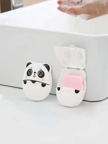 1 đĩa đựng xà phòng thiết kế hình gấu trúc hoạt hình, đĩa đựng xà phòng ngoài trời di động dễ thương - trắng - Xem 1