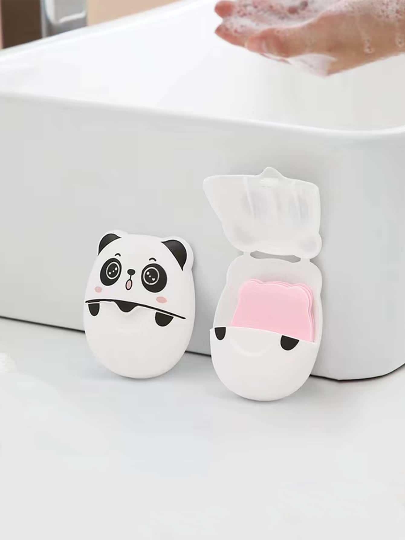 1 đĩa đựng xà phòng thiết kế hình gấu trúc hoạt hình, đĩa đựng xà phòng ngoài trời di động dễ thương - trắng - Xem 1