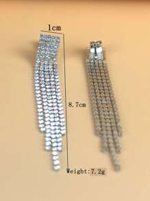 2入組銅質超閃亮鑽石流蘇夾式耳環，適用於女士日常/派對/約會禮物，豪華耳針，適用於姊妹/女朋友/母親 - 銀色 - 查看 4