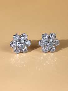 2 chiếc hoa tai bằng đồng sang trọng với đá Cubic Zirconia tròn lấp lánh và đá Zirconia hình kim cương, thích hợp để đeo hàng ngày, ngày lễ tình nhân, mẹ, mẹ, ngày của mẹ, quà tặng - Bạc - Xem 2