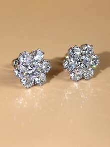 2 chiếc hoa tai bằng đồng sang trọng với đá Cubic Zirconia tròn lấp lánh và đá Zirconia hình kim cương, thích hợp để đeo hàng ngày, ngày lễ tình nhân, mẹ, mẹ, ngày của mẹ, quà tặng - Bạc - Xem 1