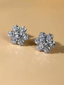 2 chiếc hoa tai bằng đồng sang trọng với đá Cubic Zirconia tròn lấp lánh và đá Zirconia hình kim cương, thích hợp để đeo hàng ngày, ngày lễ tình nhân, mẹ, mẹ, ngày của mẹ, quà tặng - Bạc - Xem 3