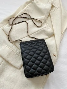 迷你翻蓋方包絎縫圖案轉鎖 - 黑色 - 查看 8