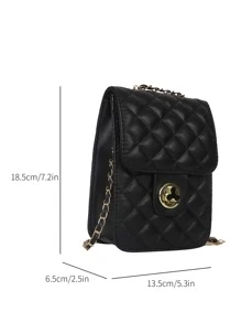 迷你翻蓋方包絎縫圖案轉鎖 - 黑色 - 查看 3