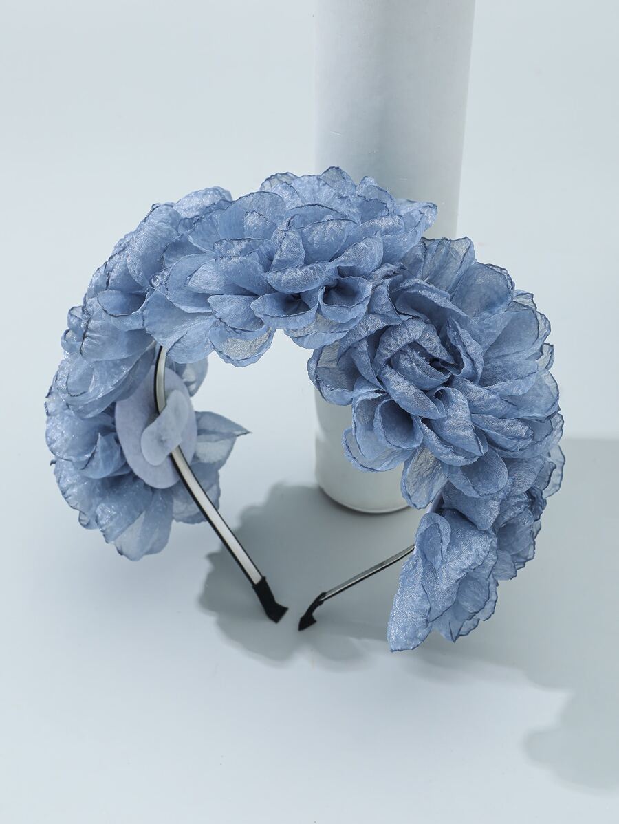 1入組女性花朵裝飾波西m亞髮箍 - 霧霾藍 - 查看 1